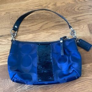Vgt Y2K Coach Demi Deep Blue Sig Jacquard w/Sequined Sateen Stripe #F17714
